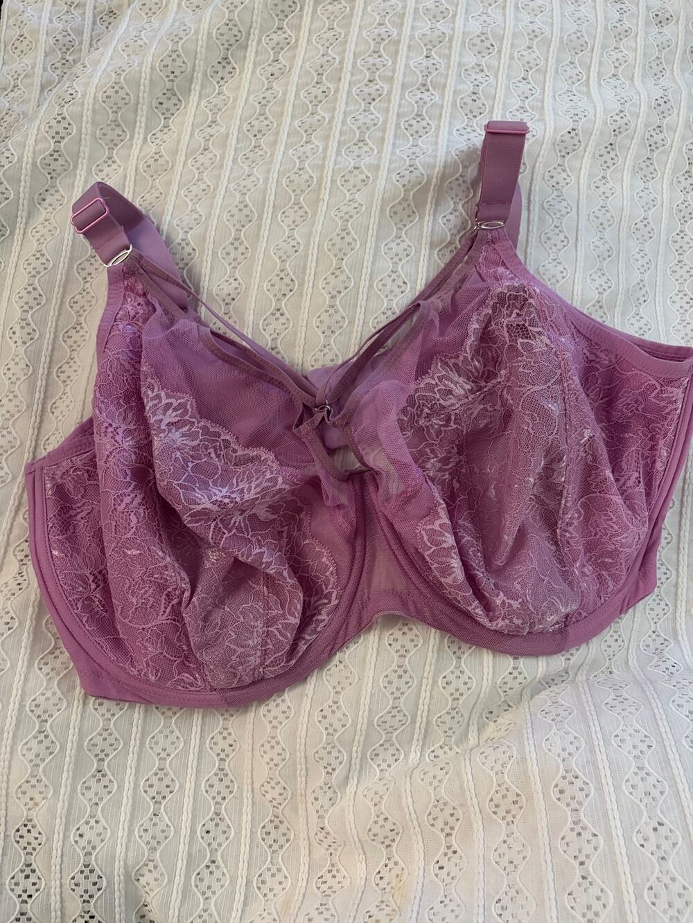 Elomi 42H Purple Lace Underwire Full Coverage Bra Plus Size Support